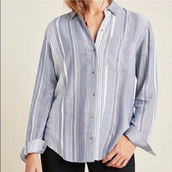 Anthropologie Maeve Blue Stripe Button Down Blouse - Picture 3 of 5